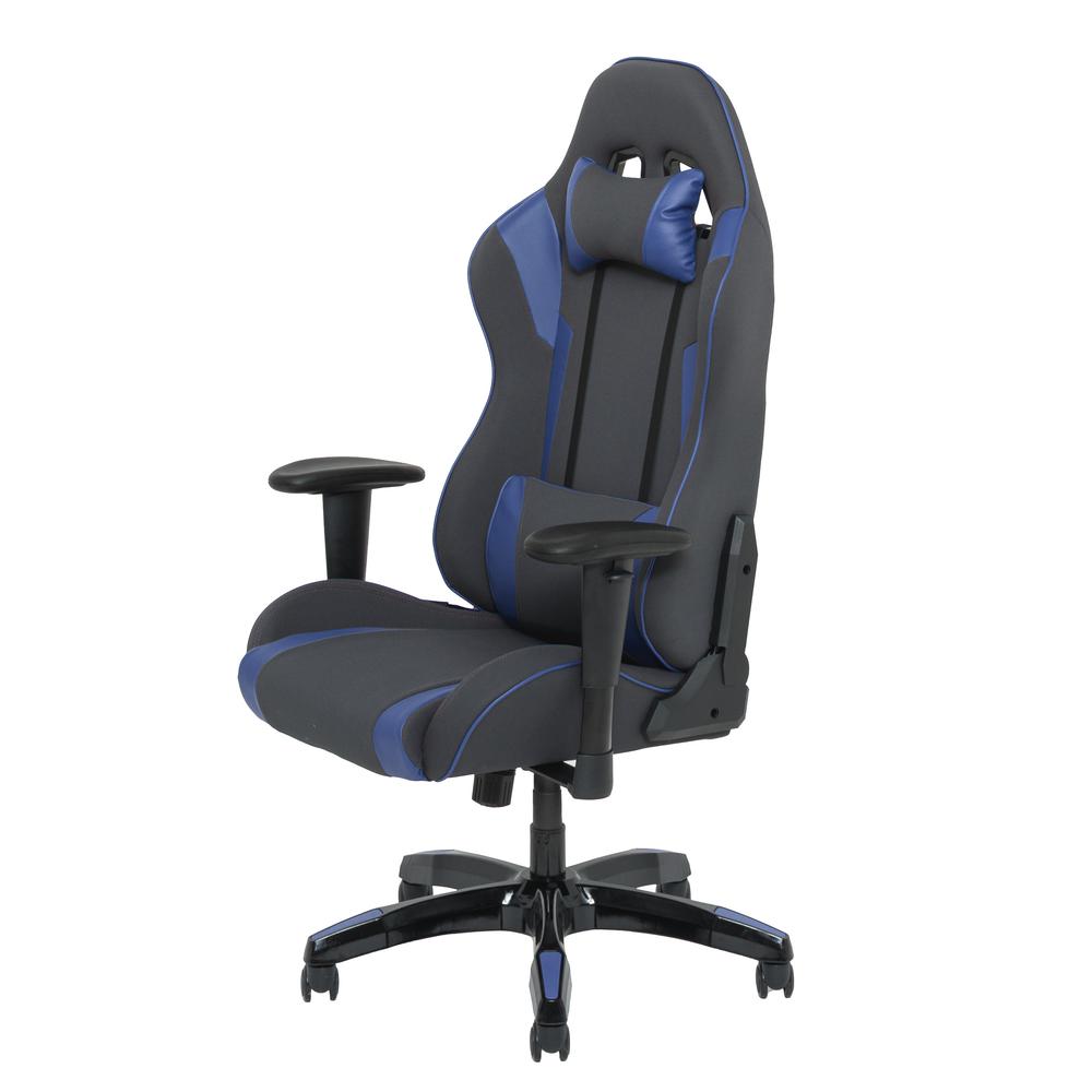 Grey and Blue High Back Ergonomic Gaming Chair, Height Adjustable Arms. Picture 2