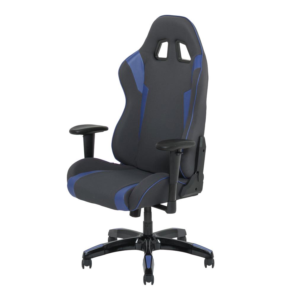 Grey and Blue High Back Ergonomic Gaming Chair, Height Adjustable Arms. Picture 3