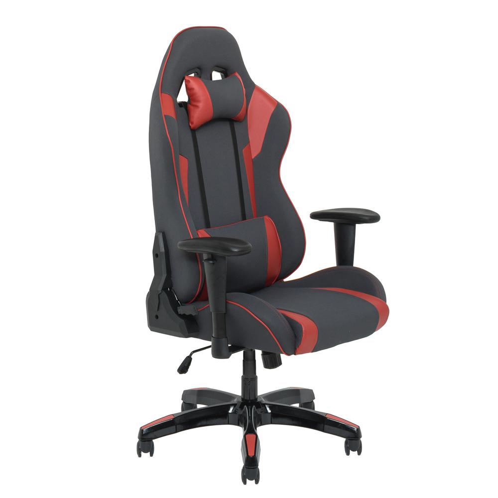 Grey and Red High Back Ergonomic Gaming Chair, Height Adjustable Arms. The main picture.