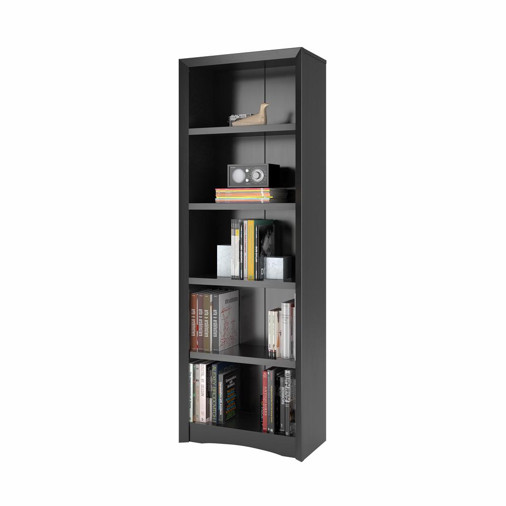 Quadra 71" Tall Bookcase in Black Faux Woodgrain Finish. Picture 2