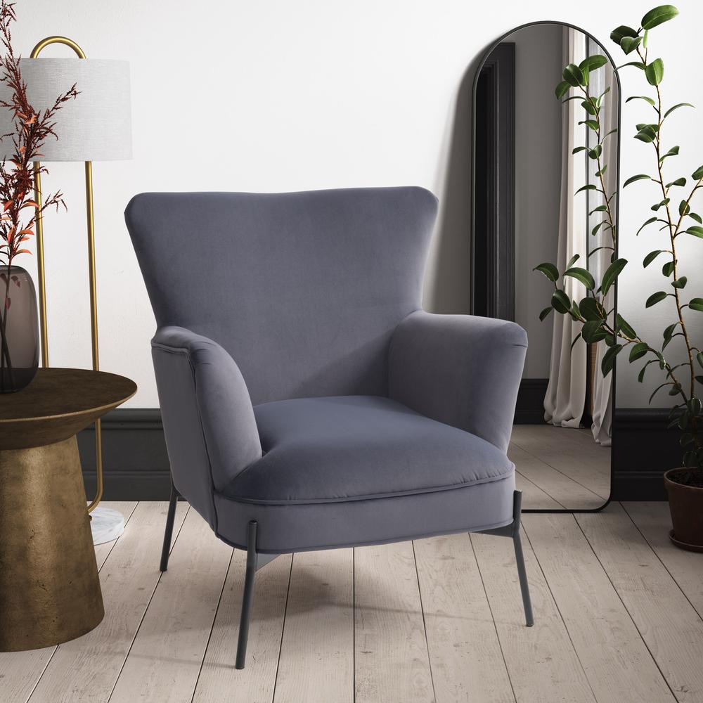 CorLiving Elwood Wingback Accent Chair in Grey Grey. Picture 2