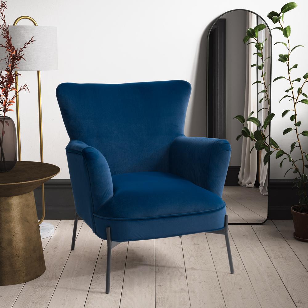 CorLiving Elwood Wingback Accent Chair in Blue Blue. Picture 2