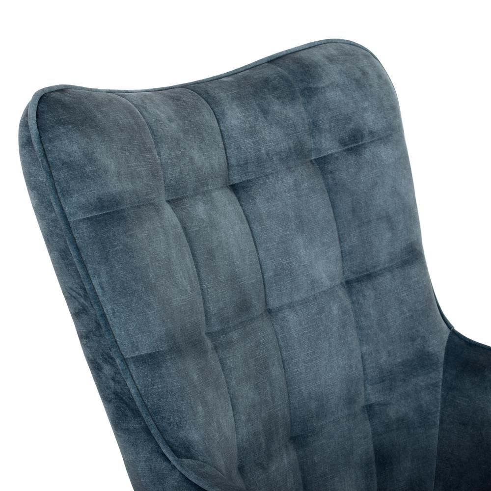 CorLiving Velvet Accent Chair with Stool, Dark Teal. Picture 7