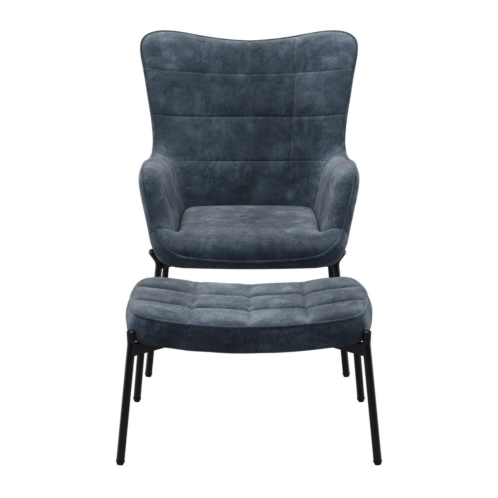 CorLiving Velvet Accent Chair with Stool, Dark Teal. Picture 1
