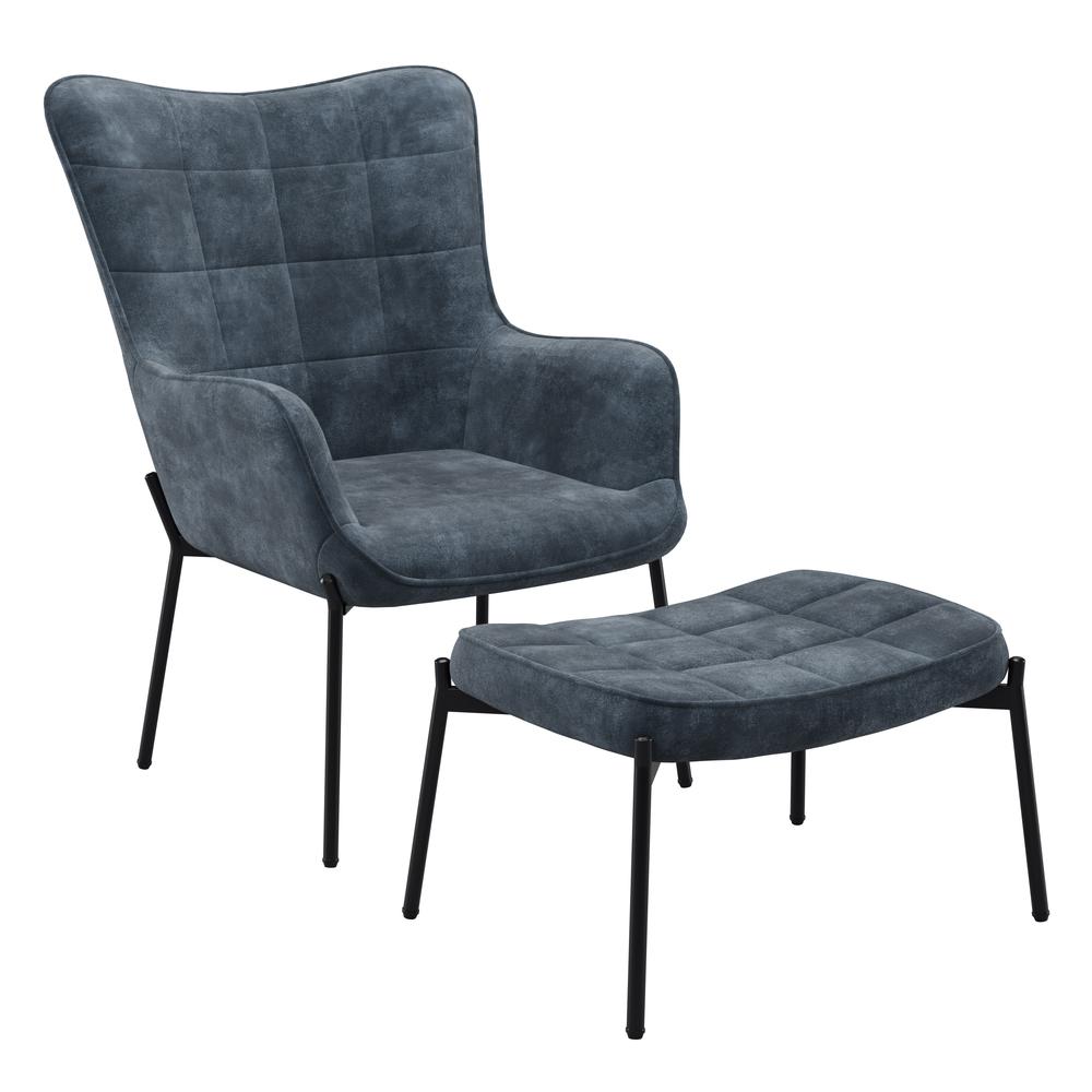CorLiving Velvet Accent Chair with Stool, Dark Teal. Picture 2