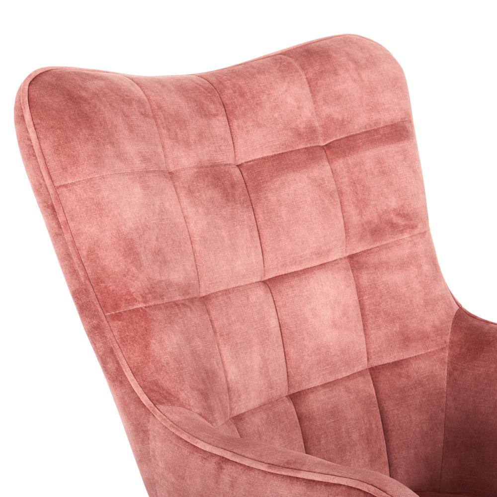 CorLiving Velvet Accent Chair with Stool, Pink Salmon. Picture 7