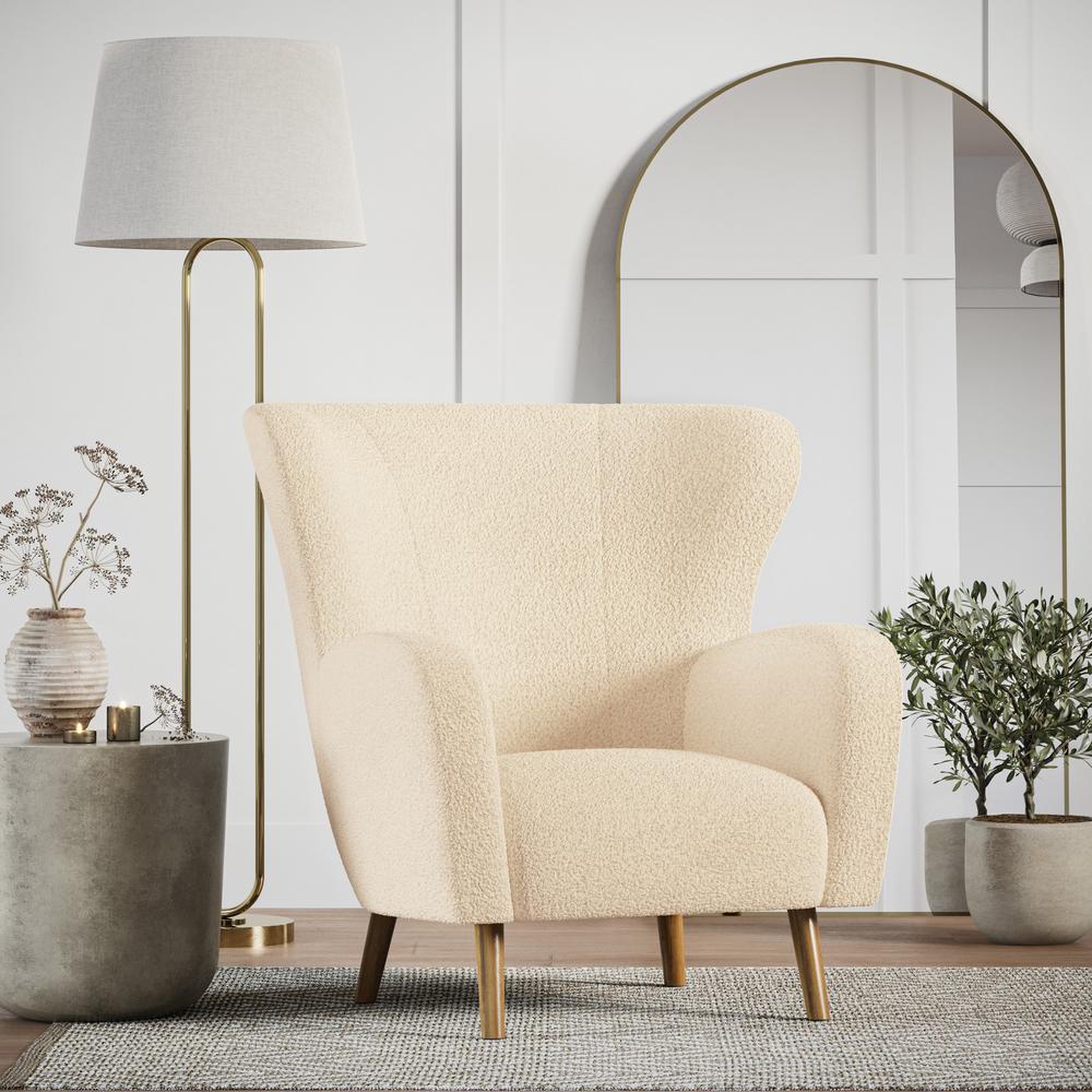 CorLiving Boucle Wing Accent Chair, Cream. Picture 5