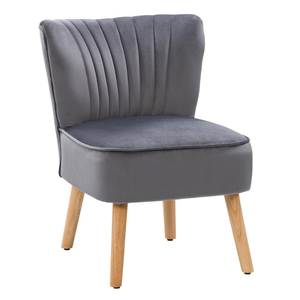 CorLiving Lynwood Grey Velvet Accent Chair. Picture 2