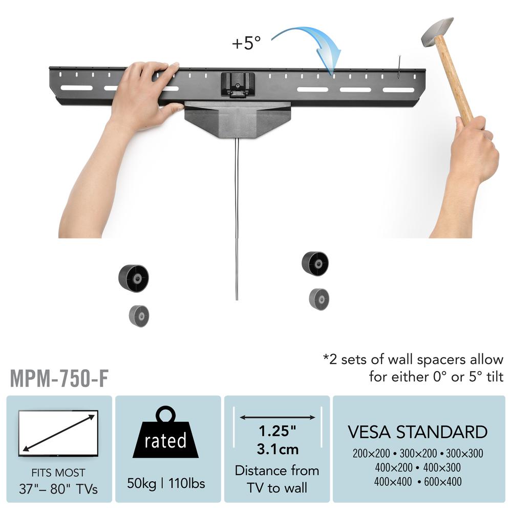 MPM-750-F Fixed Nail-On-Drywall Low-Profile TV Hanger Mount for 37" - 80" TVs. Picture 5