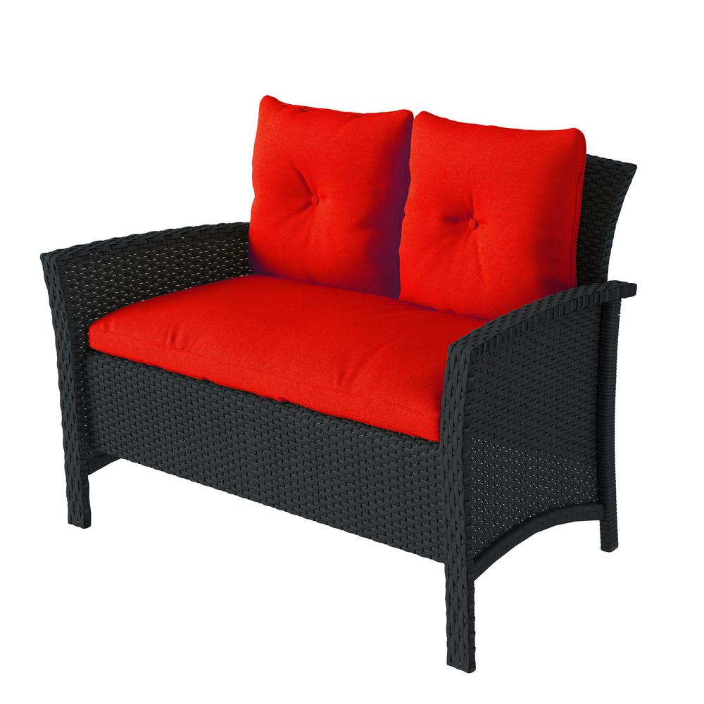 Cascade 4pc Black Resin Rattan Wicker Patio Set with Red Cushions. Picture 3