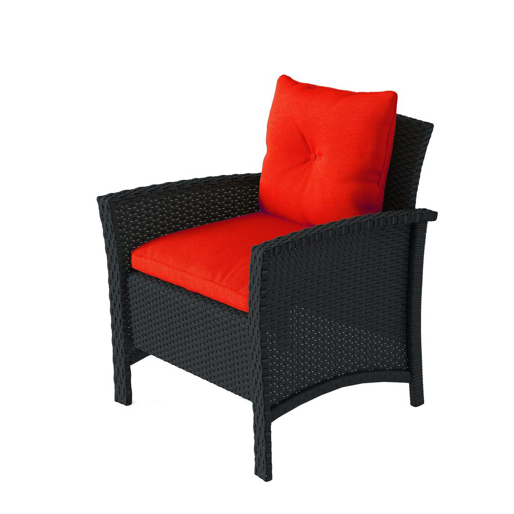 Cascade 4pc Black Resin Rattan Wicker Patio Set with Red Cushions. Picture 4