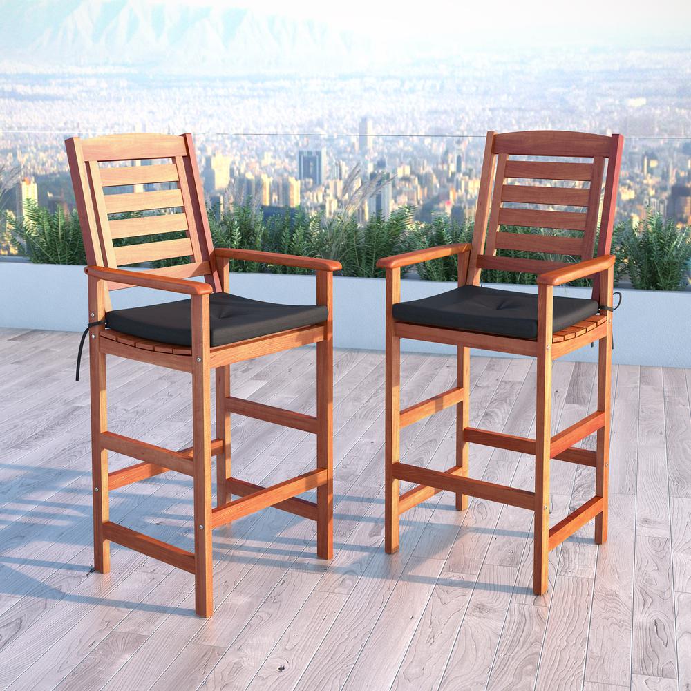Miramar Cinnamon Brown Hardwood Outdoor Bar Height Chairs, Set of 2. Picture 3