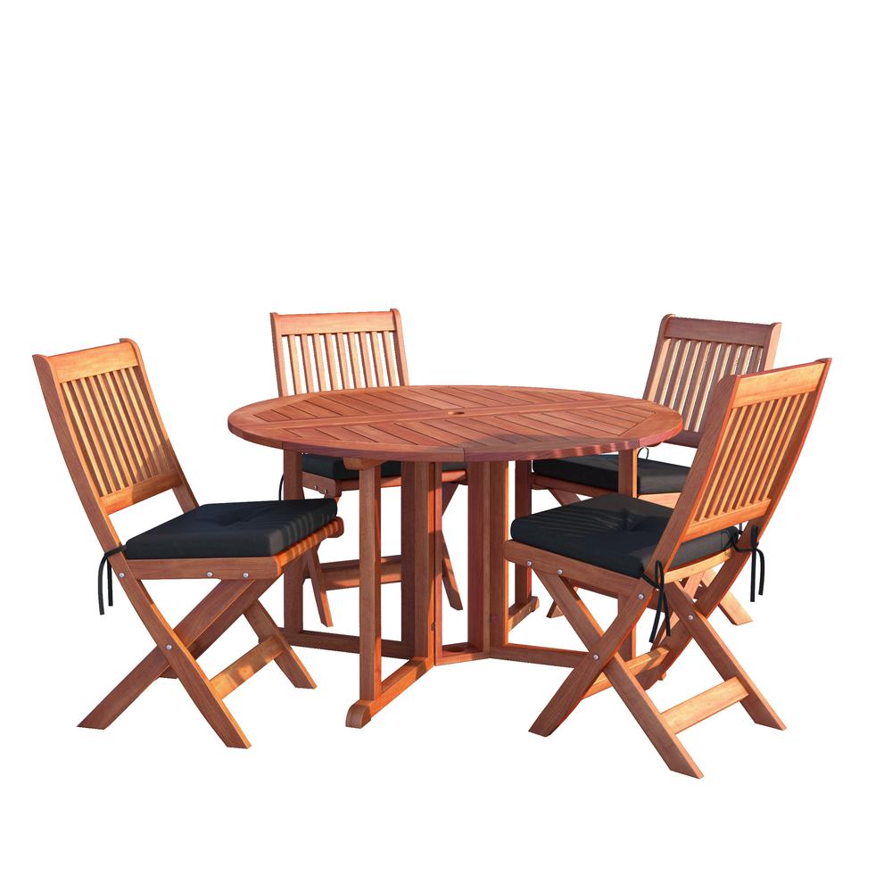 Miramar 5pc Cinnamon Brown Hardwood Outdoor Folding Dining Set. Picture 1