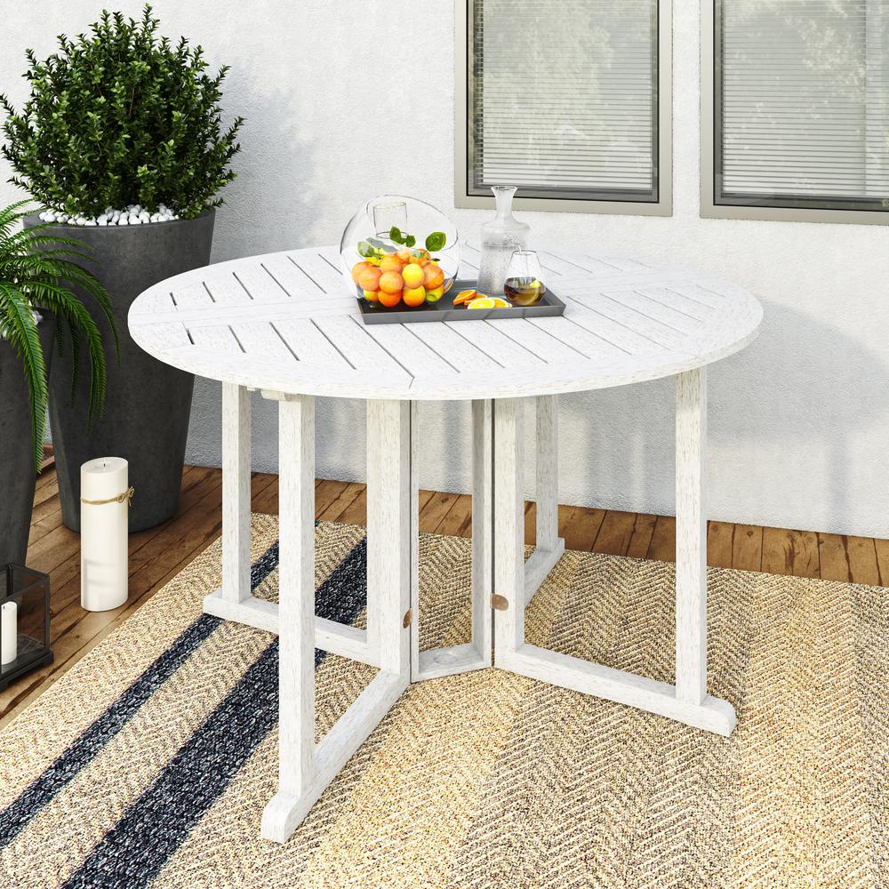 CorLiving Miramar Whitewashed Hardwood Outdoor Drop Leaf Dining Table. Picture 2