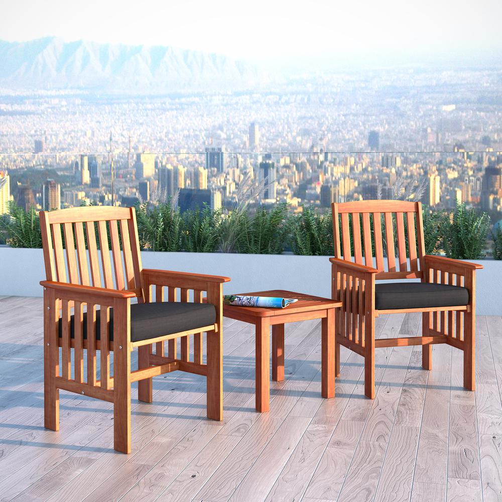 Miramar 3pc Cinnamon Brown Hardwood Outdoor Chair and Side Table Set. Picture 2