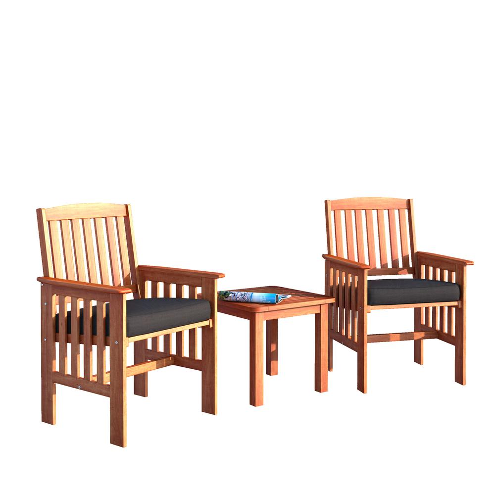 Miramar 3pc Cinnamon Brown Hardwood Outdoor Chair and Side Table Set. Picture 1