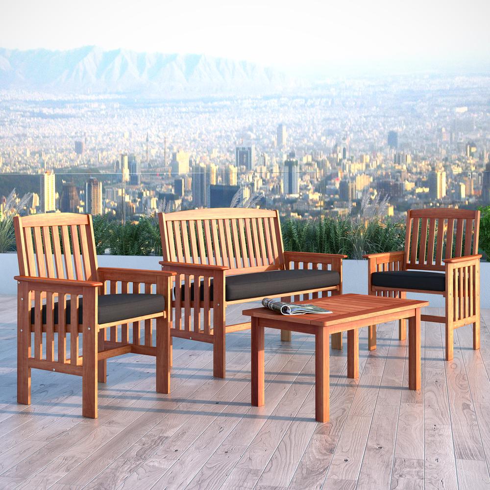 Miramar 4pc Cinnamon Brown Hardwood Outdoor Chair and Coffee Table Set. Picture 2