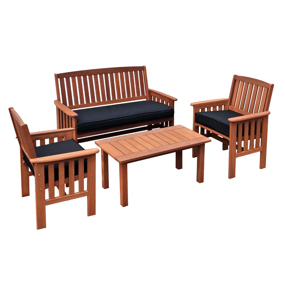 Miramar 4pc Cinnamon Brown Hardwood Outdoor Chair and Coffee Table Set. Picture 1