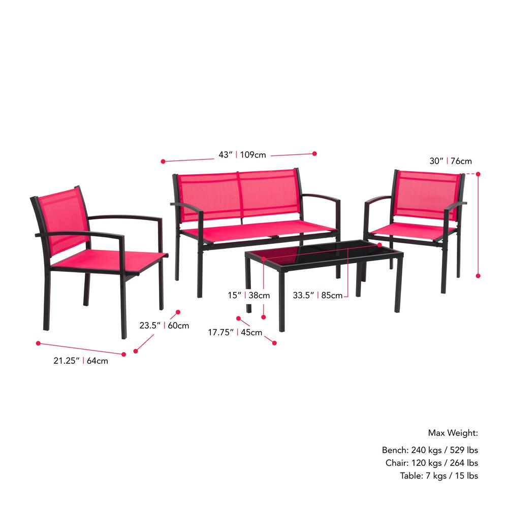 CorLiving Everett Red Mesh Seat Conversation Set, 4pc. Picture 5