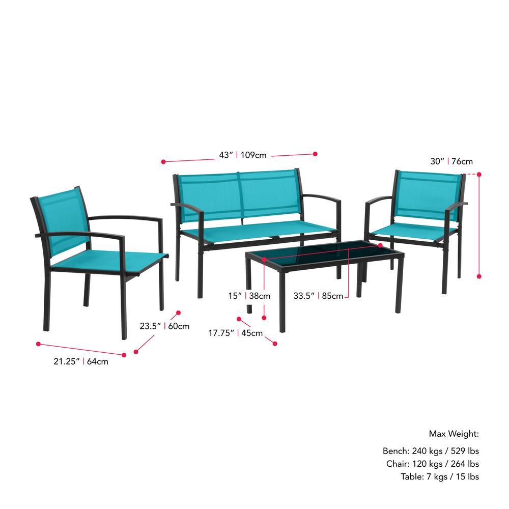 CorLiving Everett Teal Mesh Seat Conversation Set, 4pc. Picture 5