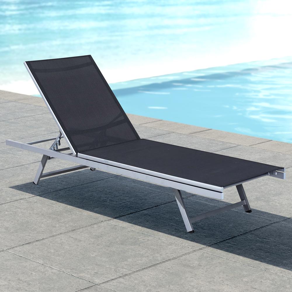 Gallant Weather Resistant Black Mesh Reclining Patio Lounger. Picture 5