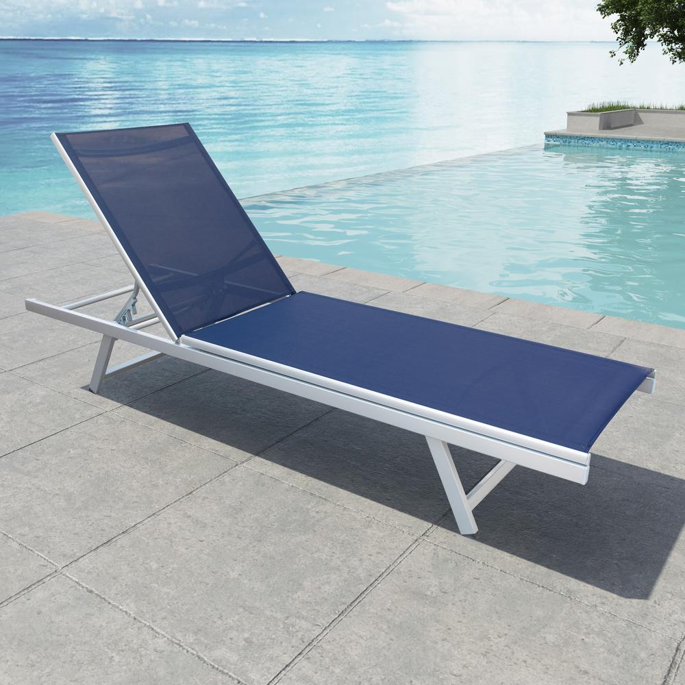 Gallant Weather Resistant Navy Blue Mesh Reclining Patio Lounger. Picture 5