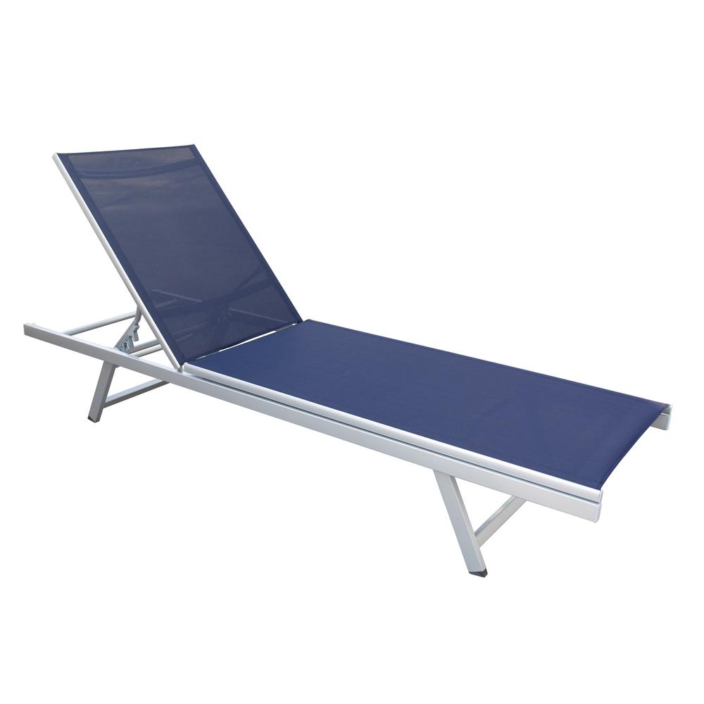 Gallant Weather Resistant Navy Blue Mesh Reclining Patio Lounger. Picture 1