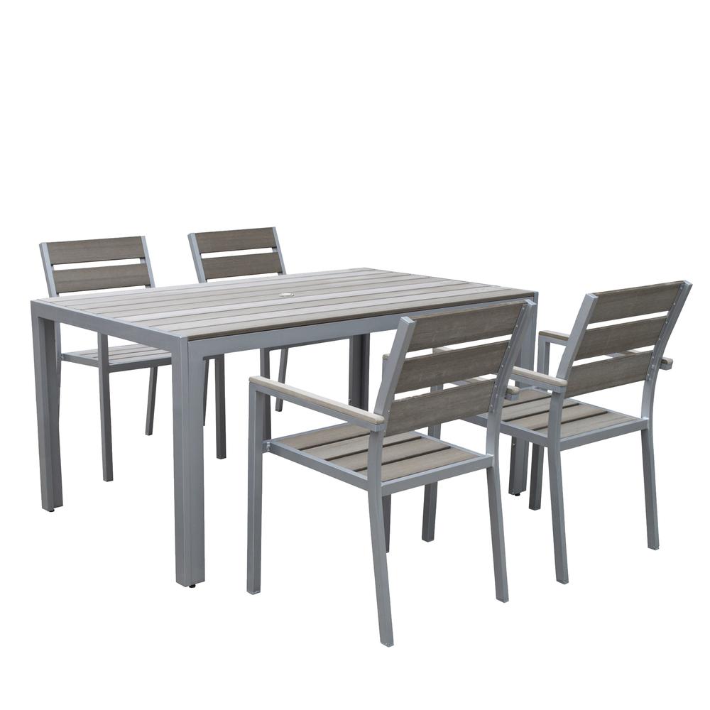 Gallant 5pc Sun Bleached Grey Outdoor Dining Set. Picture 1