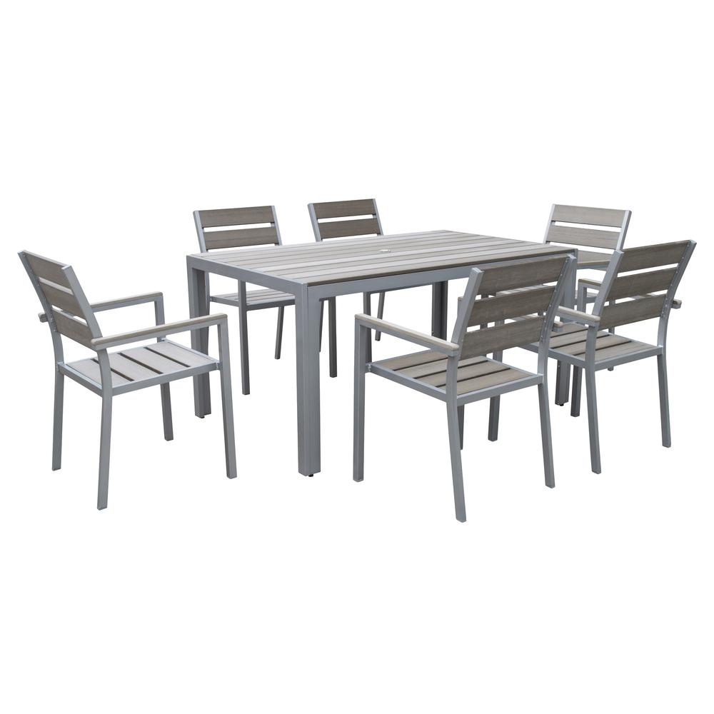 Gallant 7pc Sun Bleached Grey Outdoor Dining Set. Picture 1