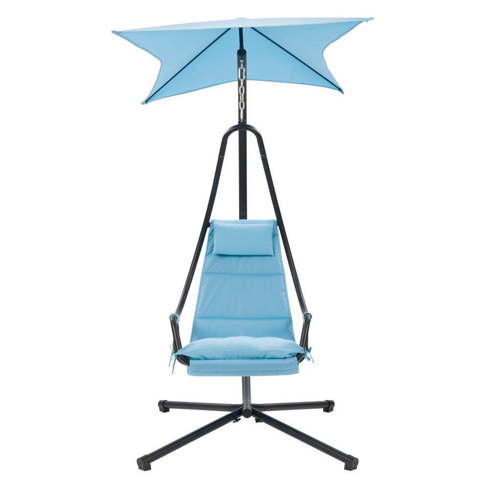 CorLiving Kinsley Chaise Lounge Chair with Canopy Light Blue. Picture 1