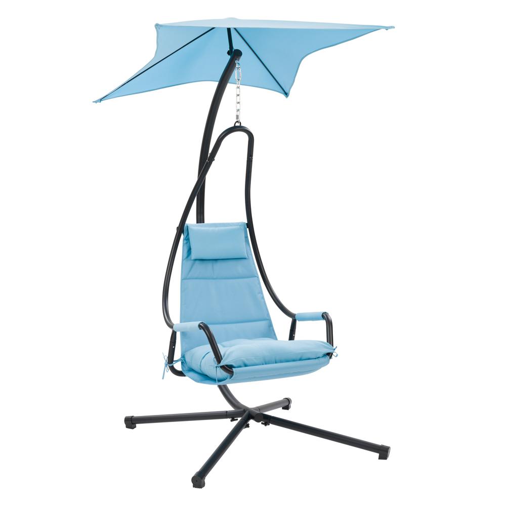 CorLiving Kinsley Chaise Lounge Chair with Canopy Light Blue. Picture 2