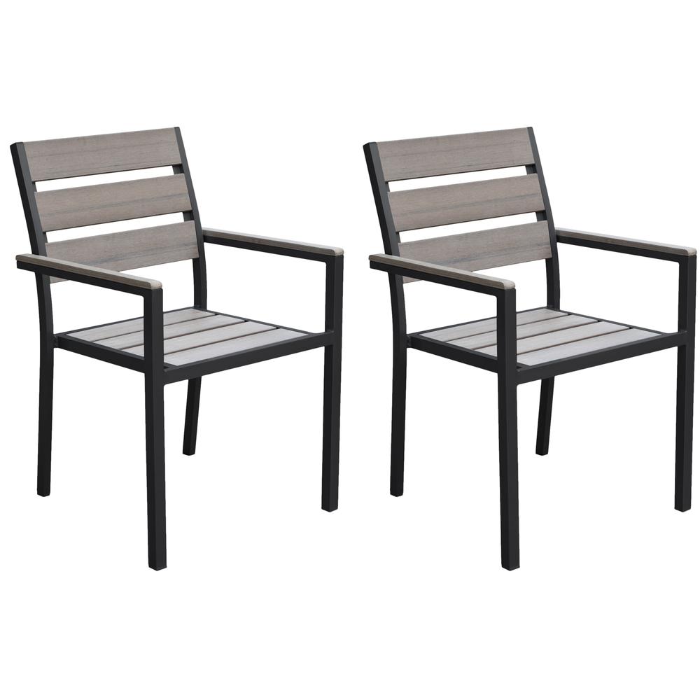 CorLiving Sun Bleached Black Outdoor Dining Chairs, Set of 2. Picture 1