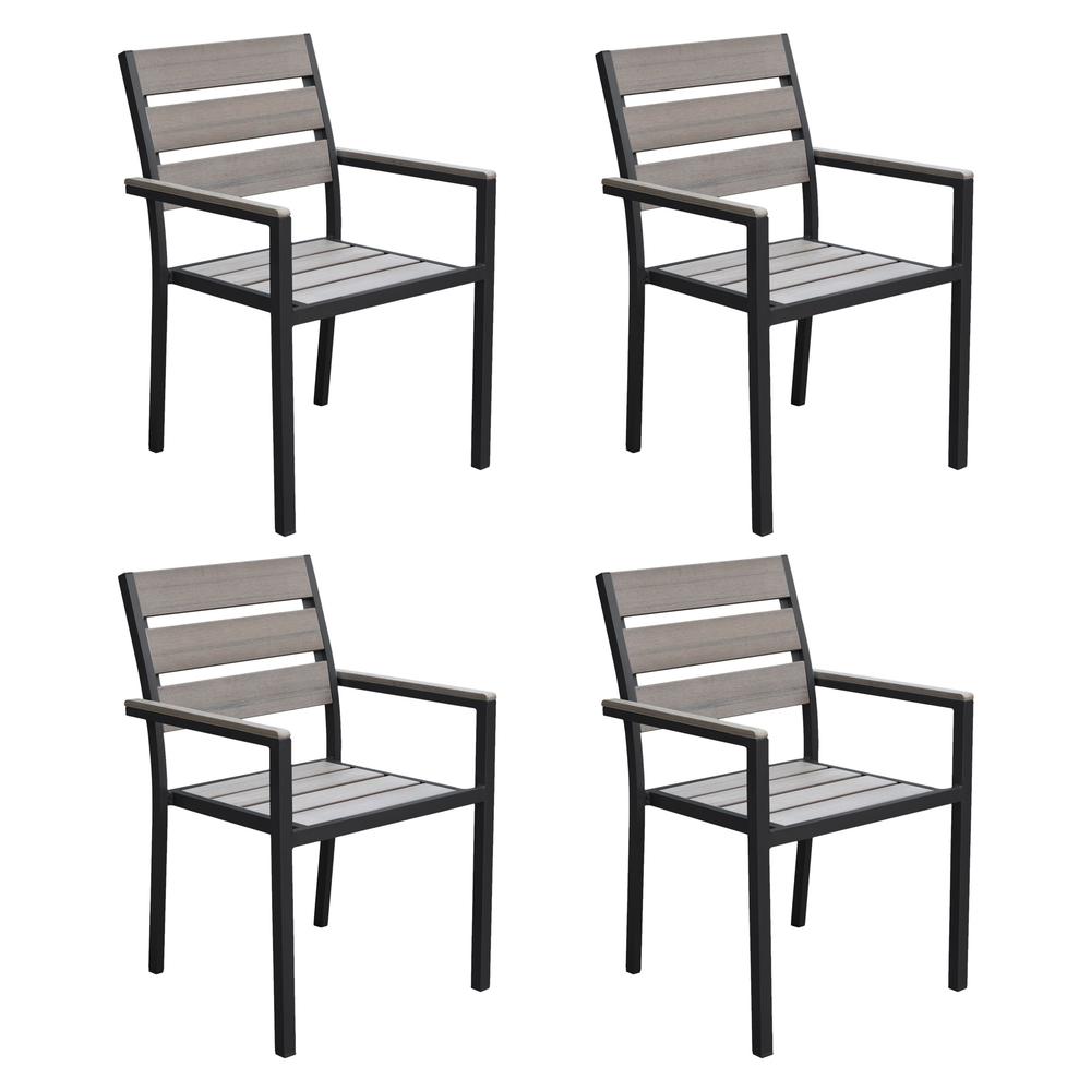 CorLiving Sun Bleached Black Outdoor Dining Chairs, Set of 4. Picture 1