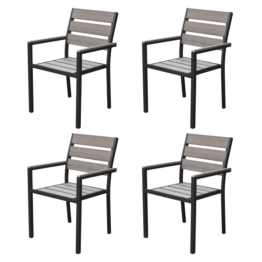 CorLiving Sun Bleached Black Outdoor Dining Chairs, Set of 4. Picture 3