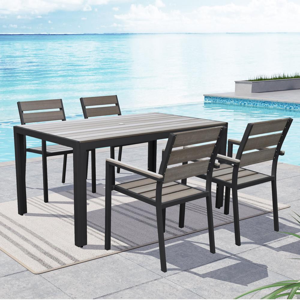 CorLiving 5pc Sun Bleached Black Outdoor Dining Set. Picture 2