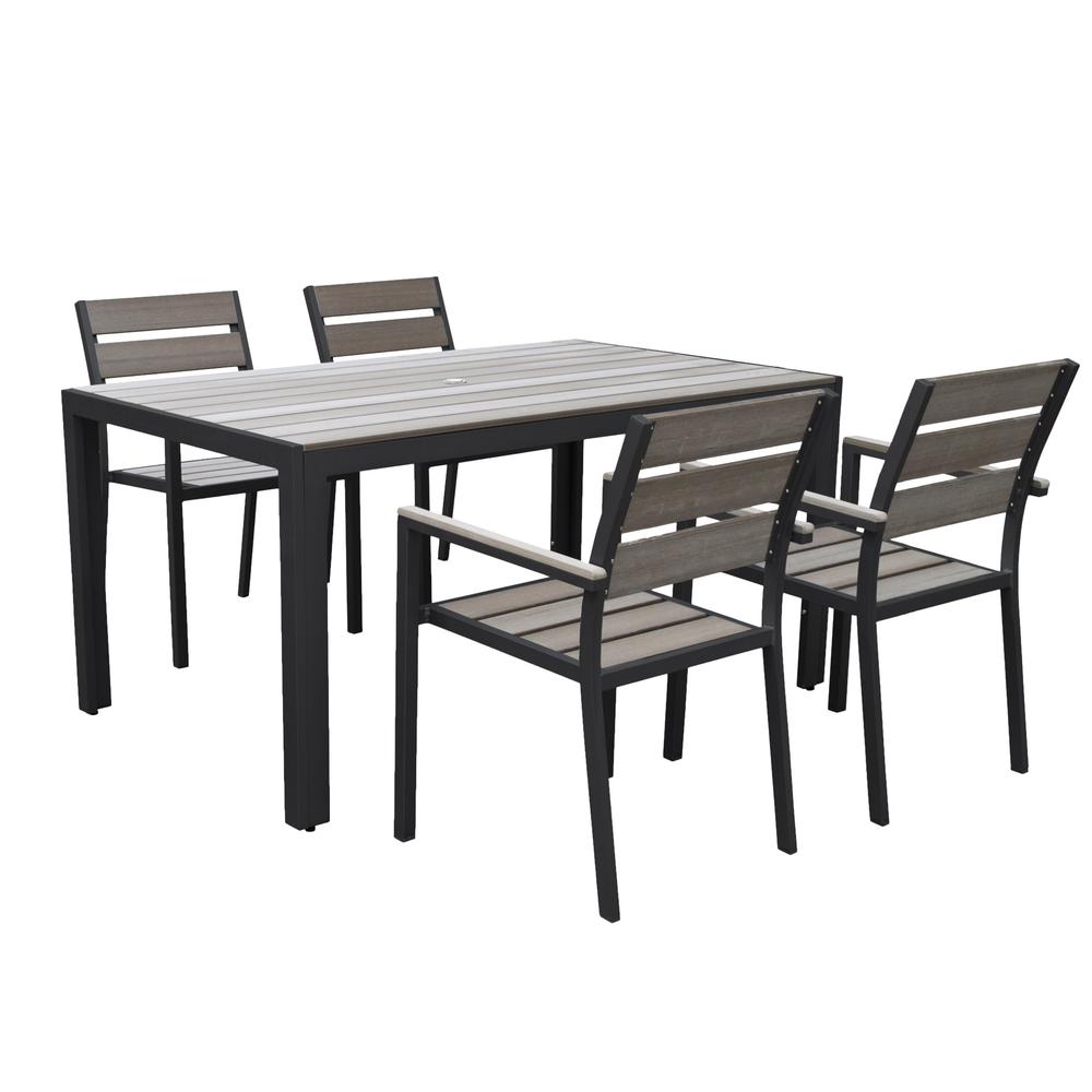 CorLiving 5pc Sun Bleached Black Outdoor Dining Set. Picture 1