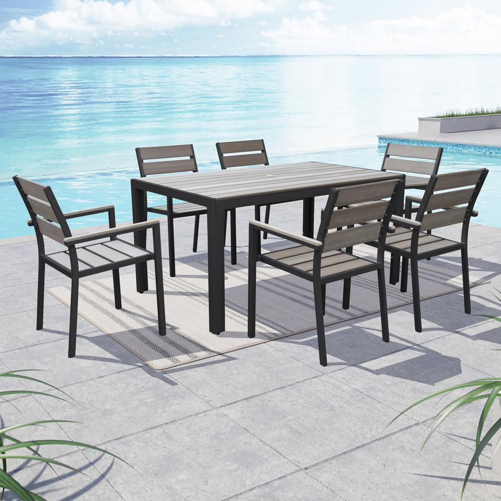CorLiving 7pc Sun Bleached Black Outdoor Dining Set. Picture 2