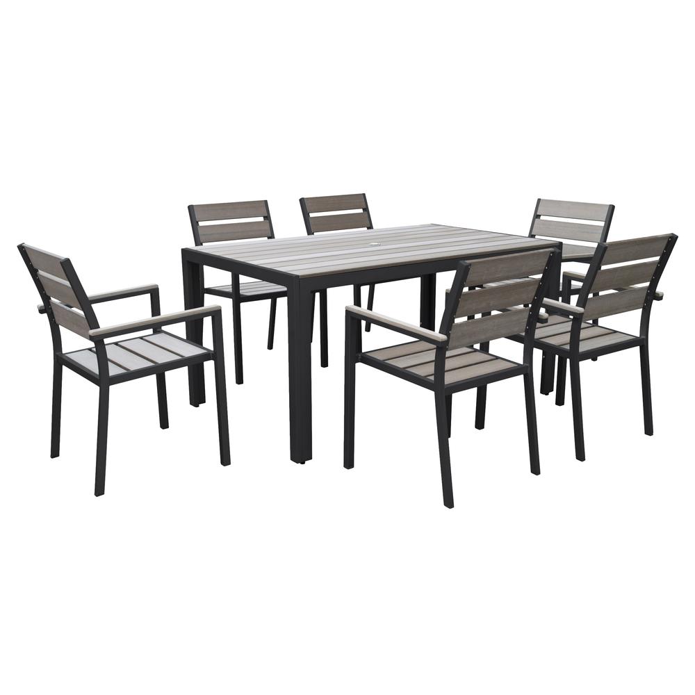 CorLiving 7pc Sun Bleached Black Outdoor Dining Set. Picture 1