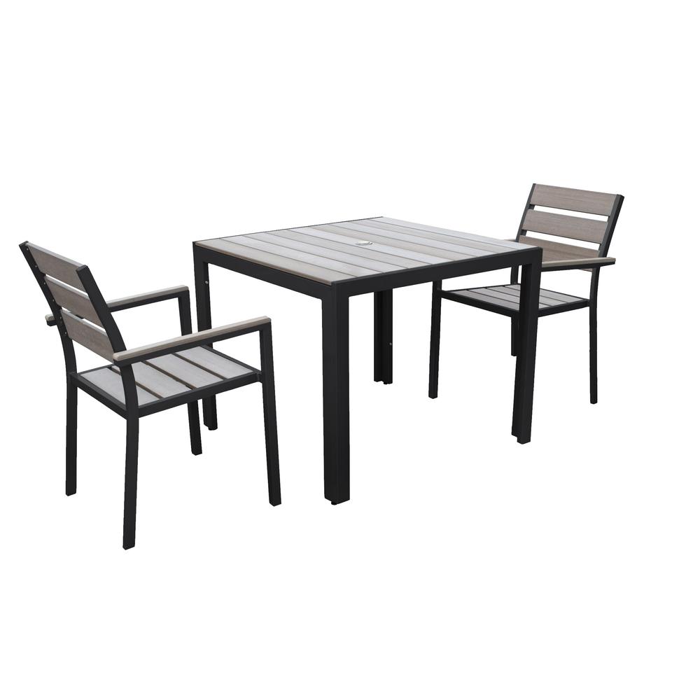 CorLiving 3pc Sun Bleached Black Outdoor Dining Set. Picture 1