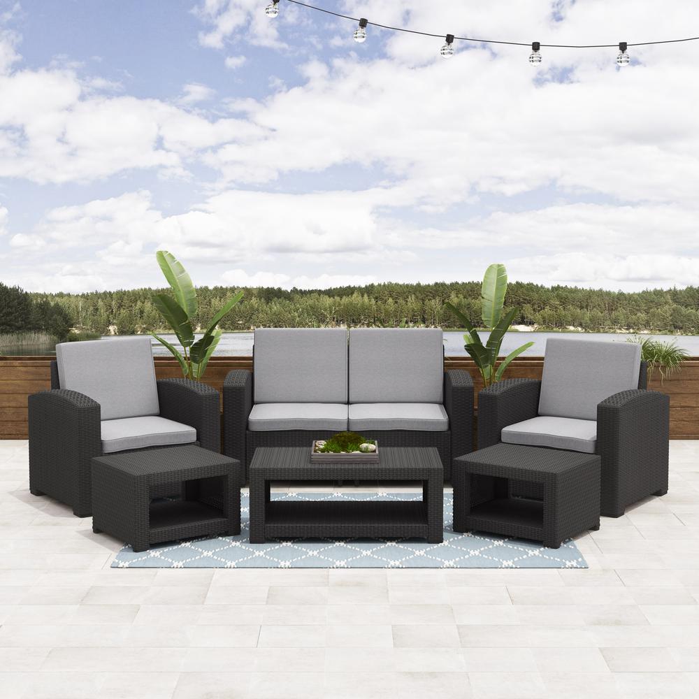 All-Weather Black Conversation Set with Light Grey Cushions. Picture 2