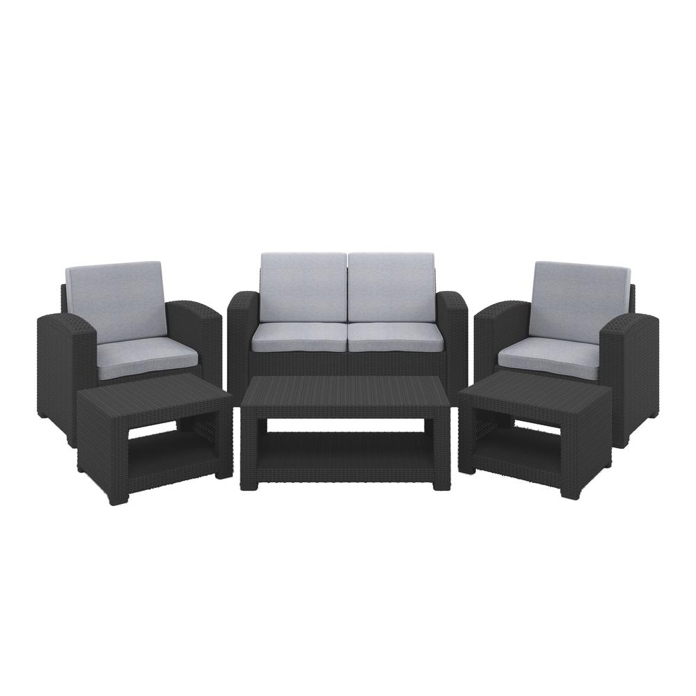 All-Weather Black Conversation Set with Light Grey Cushions. Picture 1
