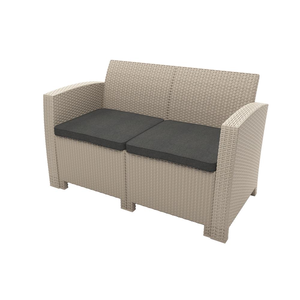 All-Weather Beige Conversation Set with Dark Grey Cushions. Picture 4