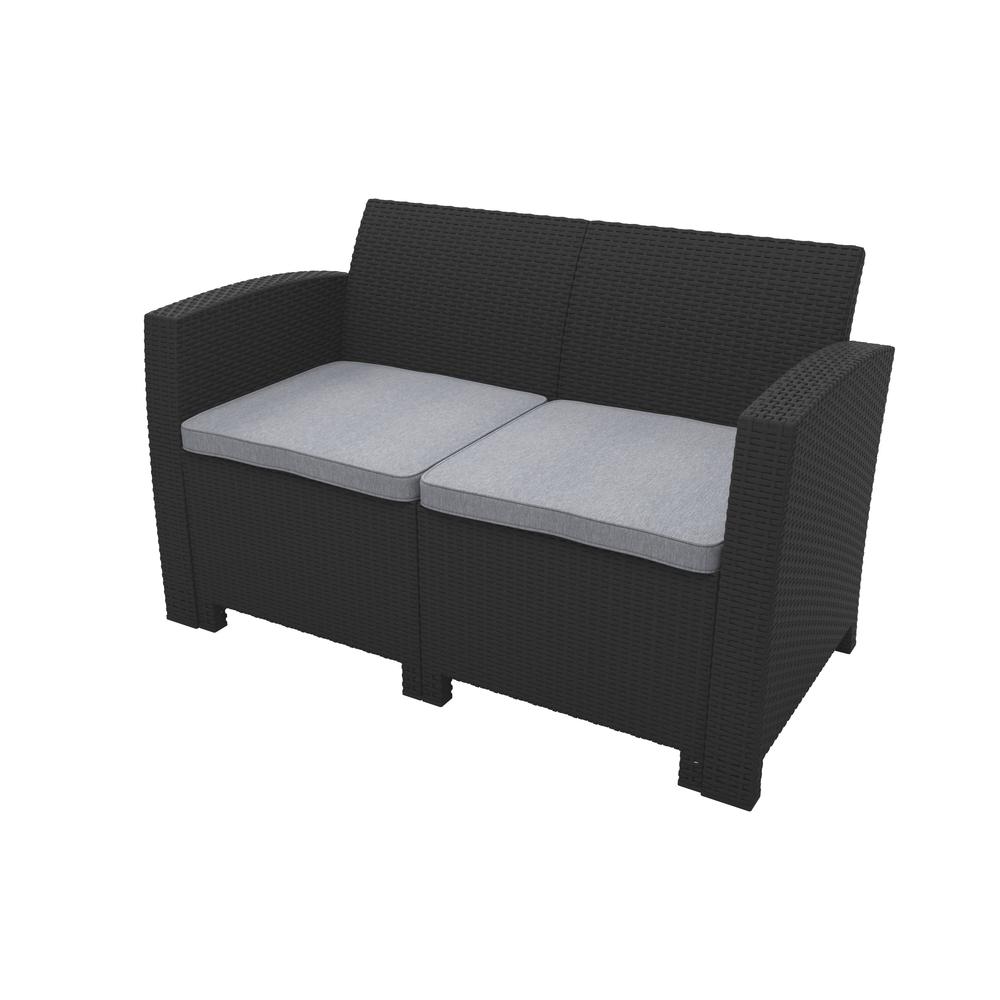 All-Weather Black Conversation Set with Light Grey Cushions. Picture 4