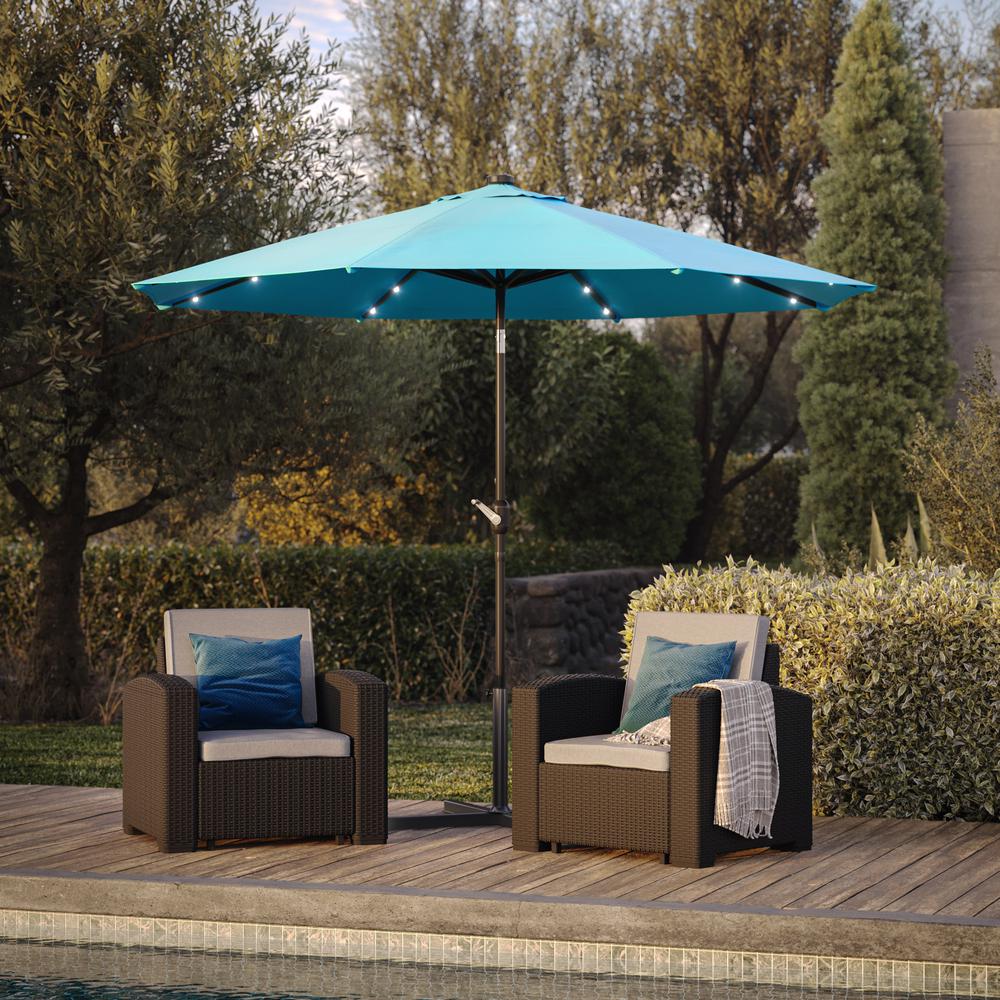CorLiving 9ft Patio Umbrella with Lights, Tilting, Blue. Picture 4