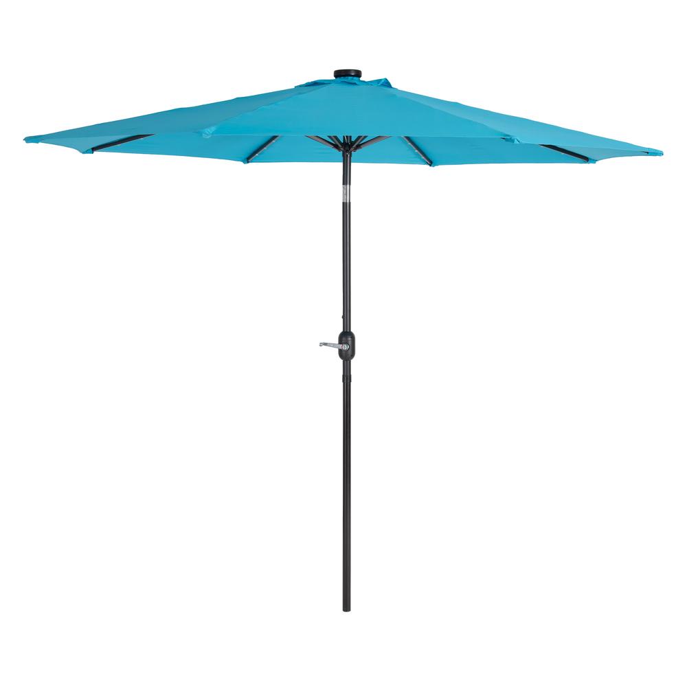 CorLiving 9ft Patio Umbrella with Lights, Tilting, Blue. Picture 1