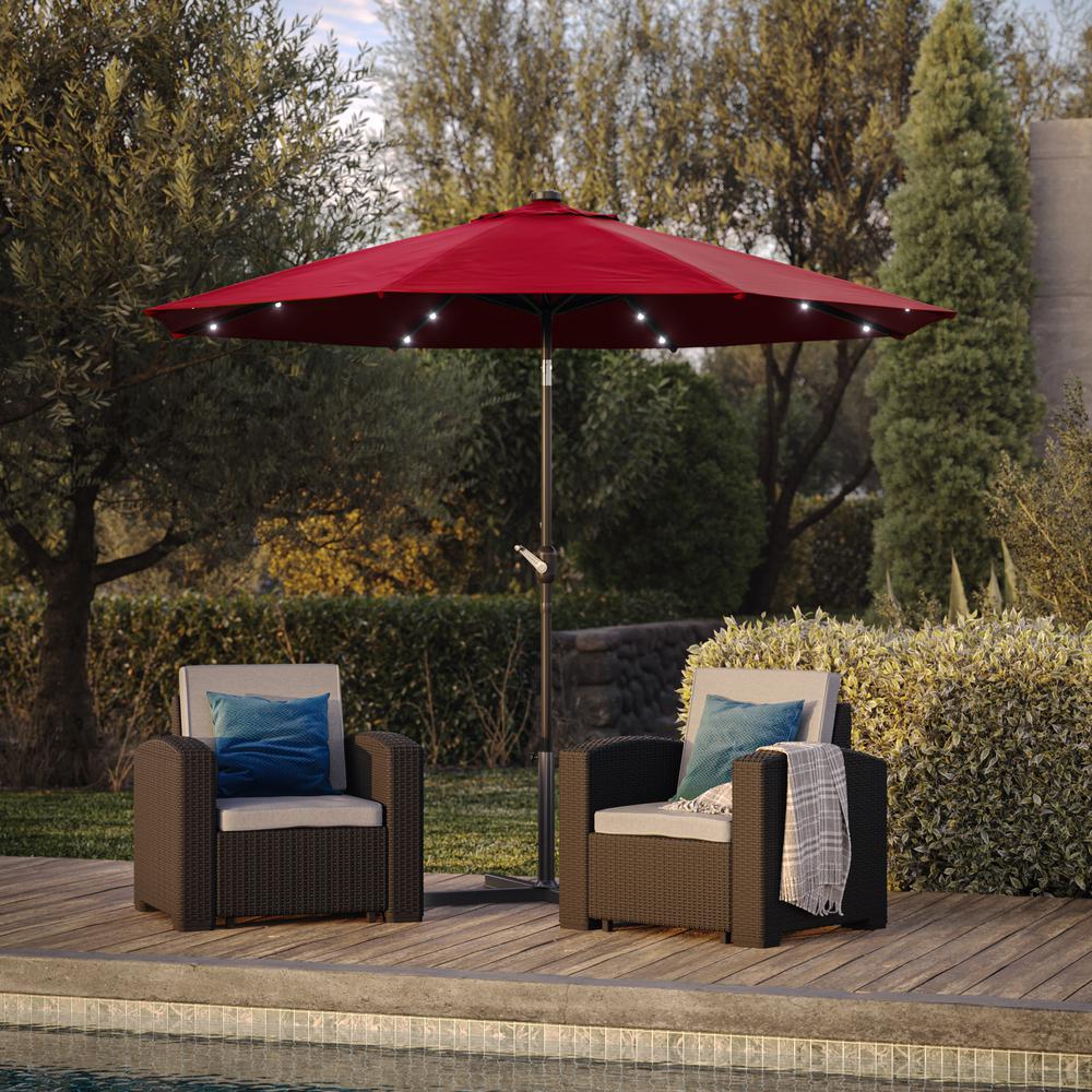 CorLiving 9ft Patio Umbrella with Lights, Tilting, Burgundy. Picture 4