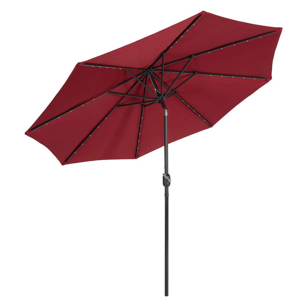 CorLiving 9ft Patio Umbrella with Lights, Tilting, Burgundy. Picture 2
