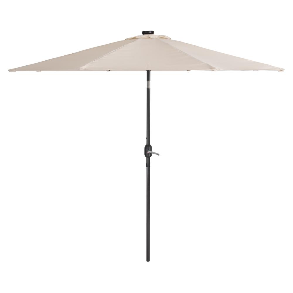 CorLiving 9ft Patio Umbrella with Lights, Tilting, Off White. Picture 1