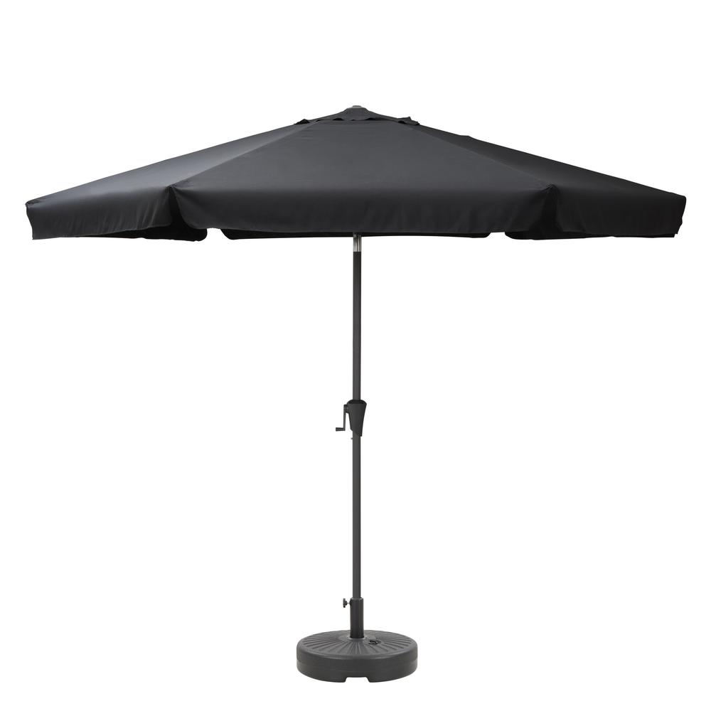 10ft Round Tilting Black Patio Umbrella and Round Umbrella Base. Picture 1