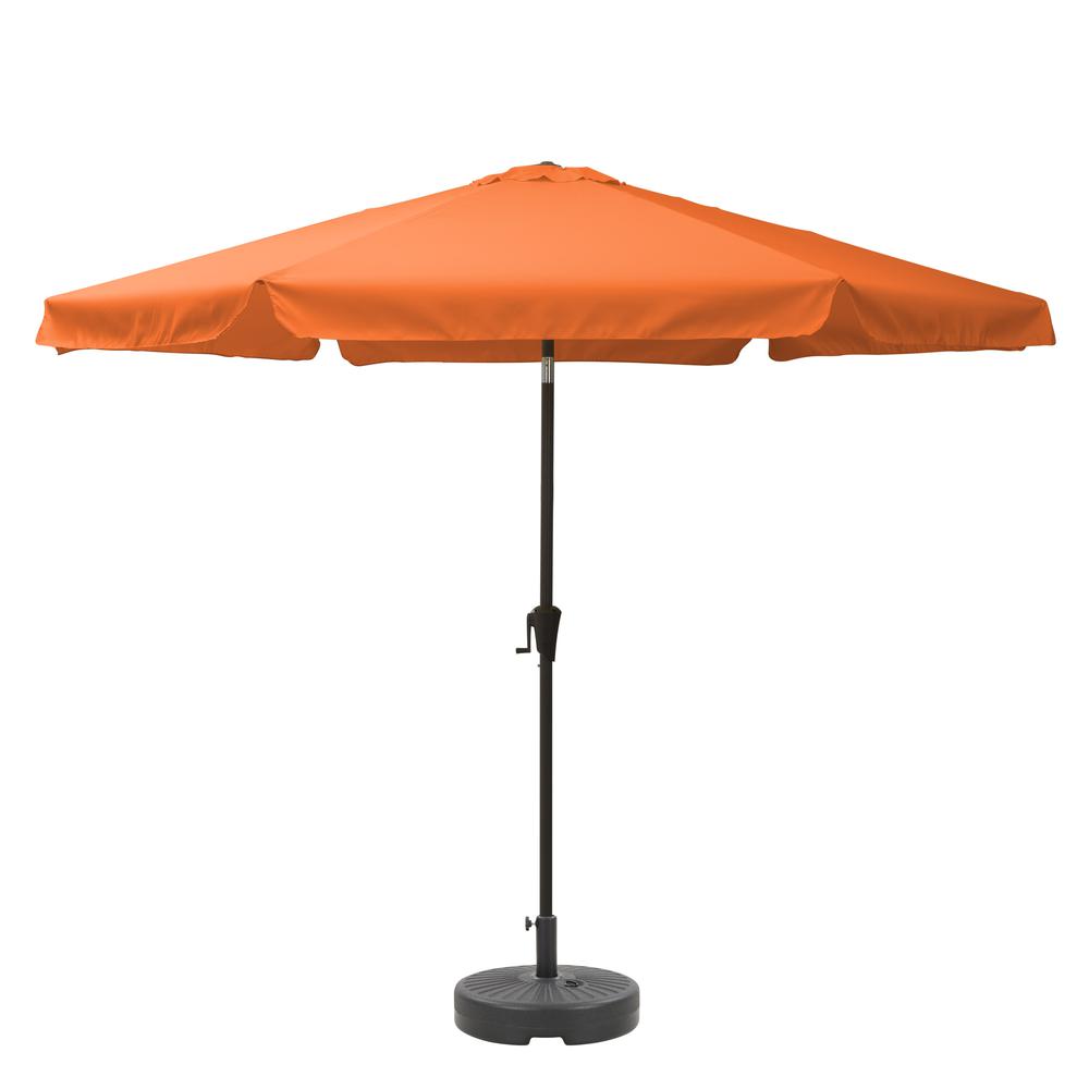 10ft Round Tilting Orange Patio Umbrella and Round Umbrella Base. Picture 1